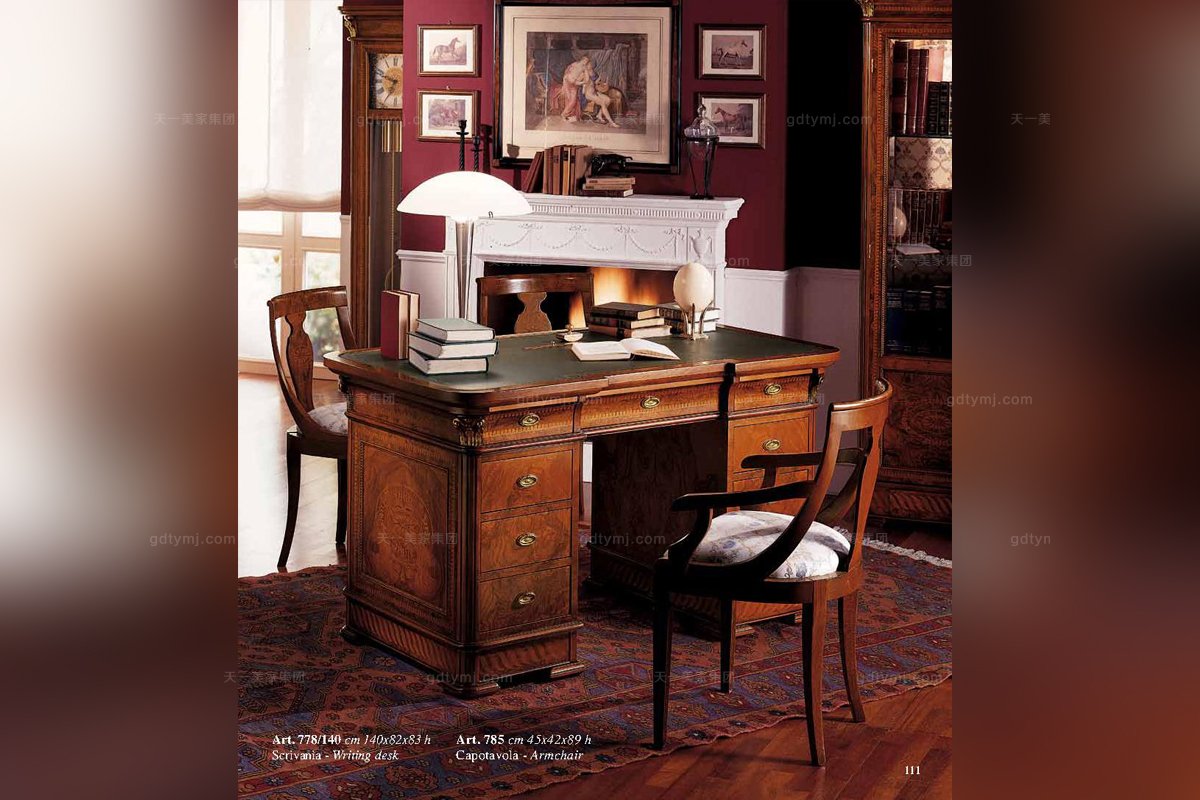 Minotti Luigi&Benigno歐式實(shí)木雕花櫻桃色書(shū)房系列