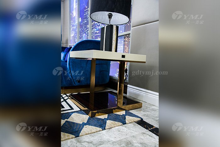高端奢華家具品牌別墅輕奢后現(xiàn)代家具客廳藍色優(yōu)質(zhì)絨布藝沙發(fā)組合角幾