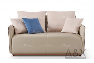輕奢后現(xiàn)代風格家具高端會所別墅家具品牌時尚大氣皮藝+莫蘭迪蘭亮光二位沙發(fā)